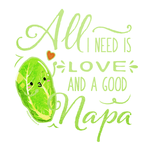 Illustration of a cute napa character with pun: All I Need is Love and a Good Napa