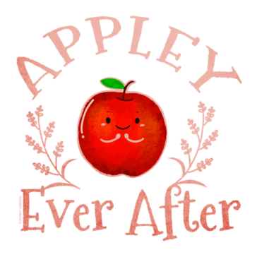 Appley Ever After Illustration of a happy apple character with pun: Appley Ever After