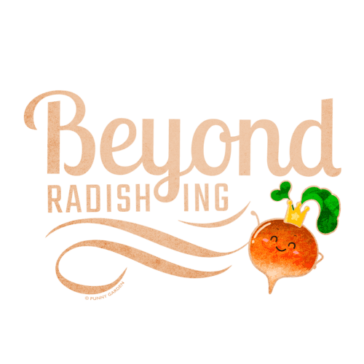 Beyond Radishing Illustration of a smiling cute radish character with pun: Beyond Radishing