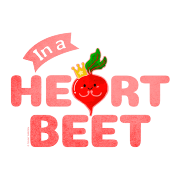 In a Heart Beet Illustration of a red beet character wearing a crown with pun: In a Heart Beet
