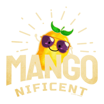 Mangonificent Cute illustration of a mango fruit character weaing sunglasses and pun: Mangonificent