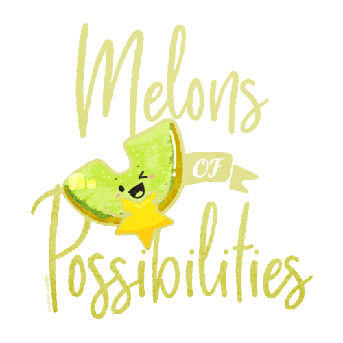 Cute illustration of a honeydew character holding a yellow star with pun: Melons of Possibilities