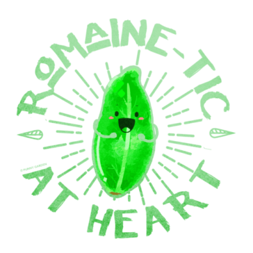 Romaine-Tic at Heart Happy romaine lettuce character with pun: Romaine-Tic at Heart
