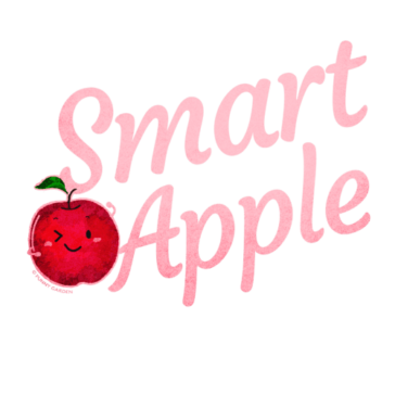 Smart Apple Red apple character winking its right eye with pun quote: Smart Apple