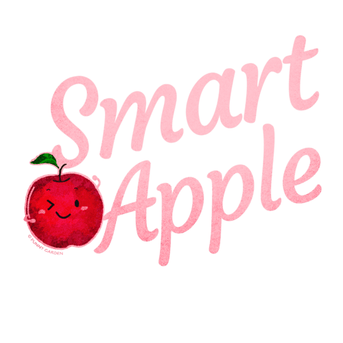 Red apple character winking its right eye with pun quote: Smart Apple