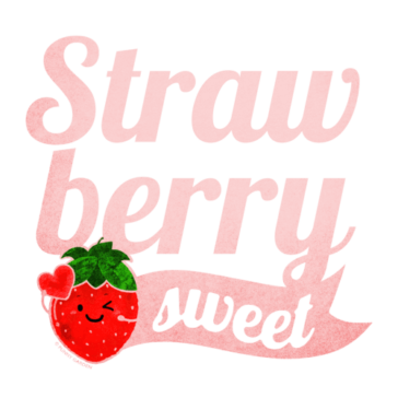 Strawberry Sweet Illustration of a strawberry fruit character holding a red heart with pun: Strawberry Sweet